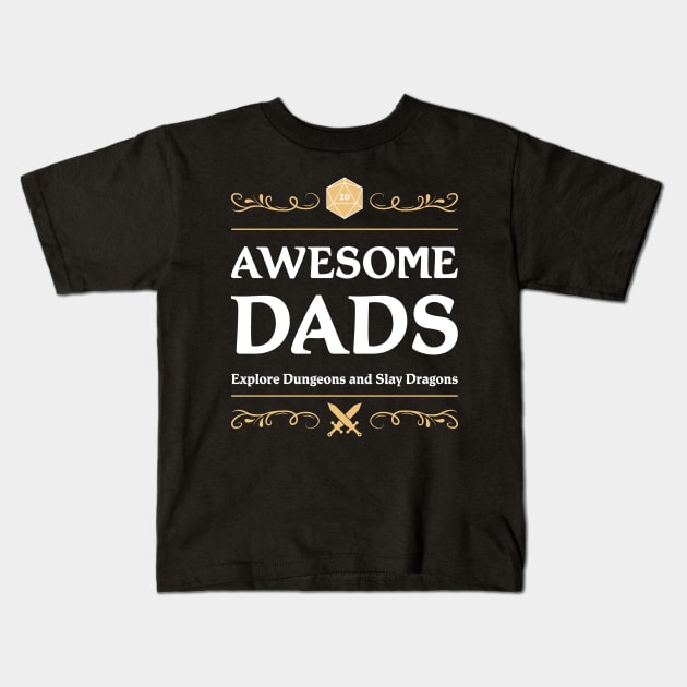 Awesome Dads D20 Dice Fantasy Tabletop RPG Roleplaying D20 Gamer Kids T-Shirt by TheBeardComic